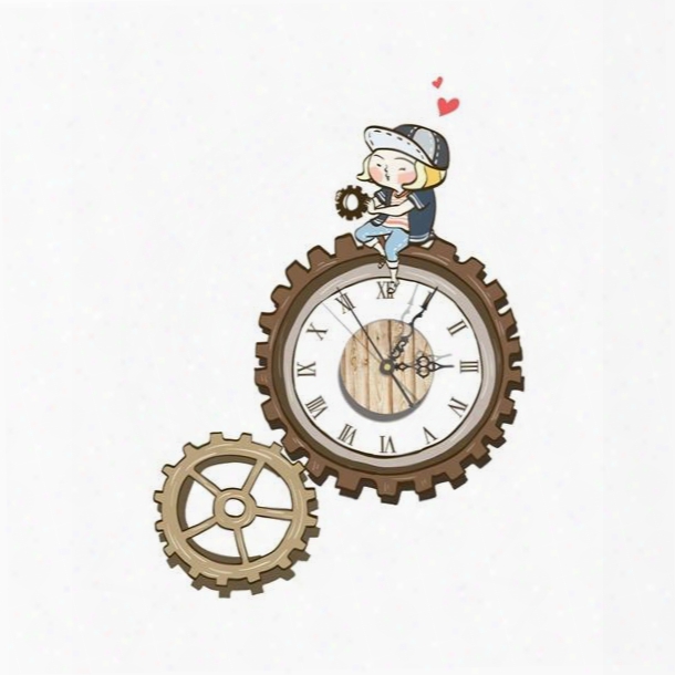 Amusing Wheel Gear Shape Needle And Digital Sticker Wall Clock