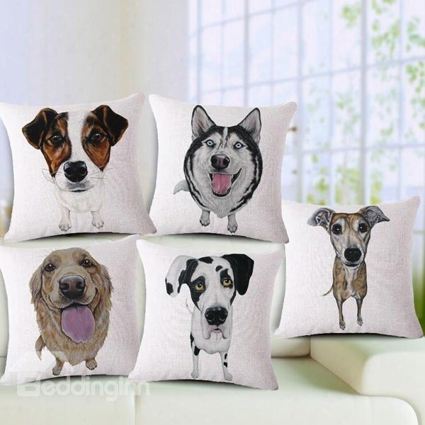 Attractive Puppy Print Cotton Throw Pillow Case