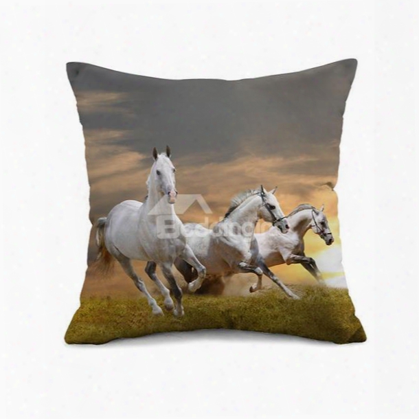 Awesome Lifelike Running Horse Print Throw Pillow Case