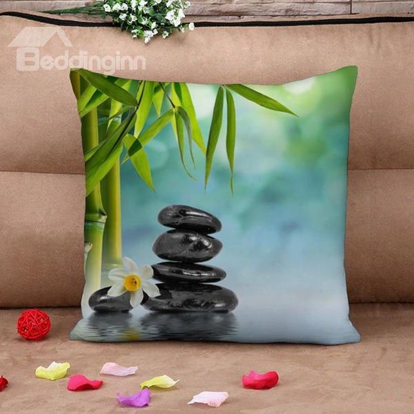 Bamboo And Cobblestone In River Print Throw Pillow Case