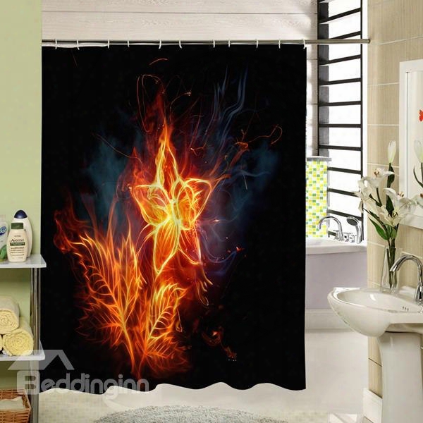 Beautiful Fire Flower Printing Waterproof 3d Shower Curtain