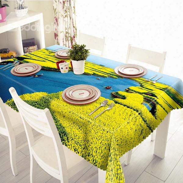 Beautiful Flowers Sea And Brook Pattern Tablecloth