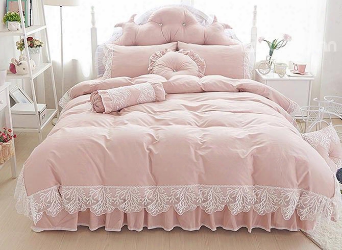 Beautiful Lace Embellishment 4-piece Cotton Duvet Cover Sets