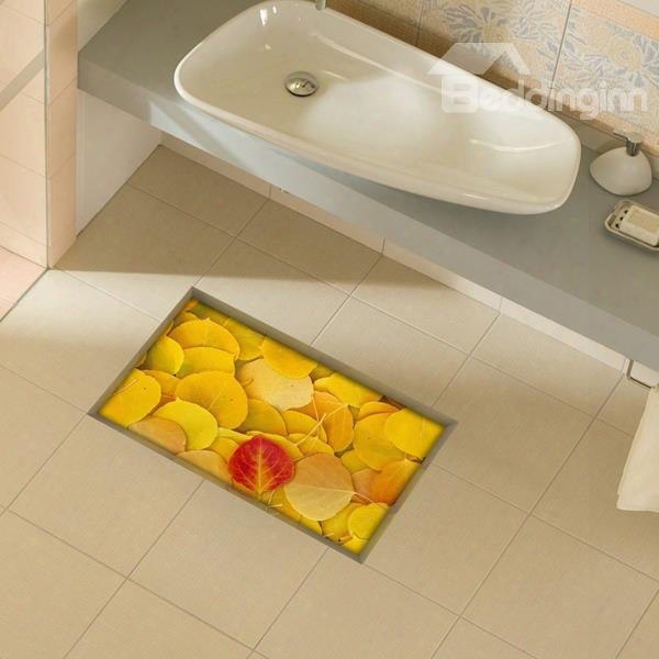 Beautiful Leaves Pattern Slipping-preventing Water-proof Bathroom 3d Floor Sticker