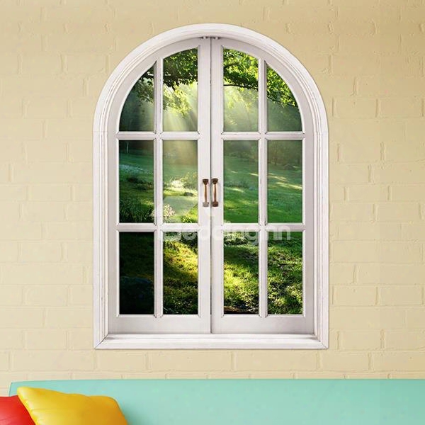 Beautiful Natural Scenery And Green Grassland Window View Removable 3d Wall Stickers