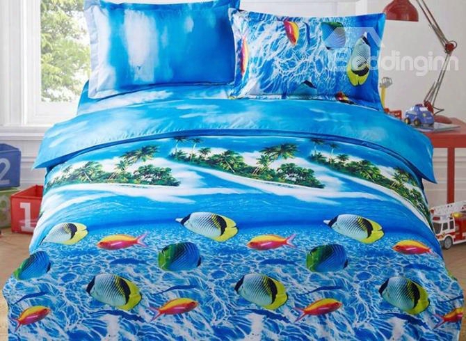 Beautiful Tropical Fish Print 4-piece Polyester Duvet Cover Sets