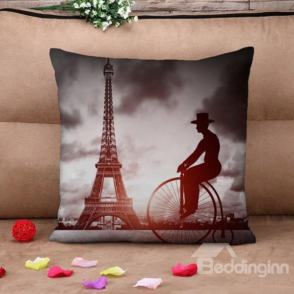 Big Wheel Bicycles And Eiffel Tower Print Throw Pillow Case