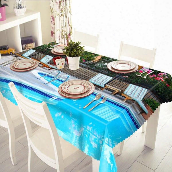 Blue Plyester Swimming Pool Pattern 3d Tablecloth