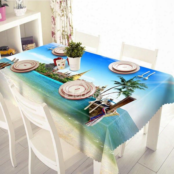 Blue Sky And Sea Pattern Polyester 3d Tablecloth