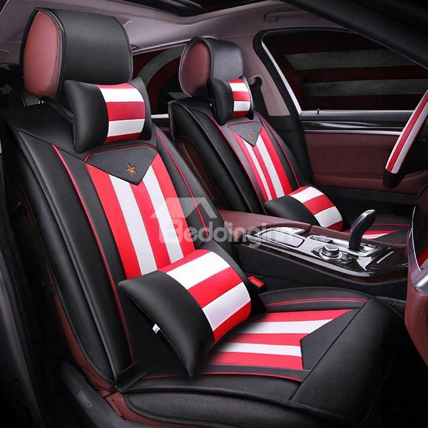 Bright Special Design With Charming Red And White Strip Style Leather Universal Car Seat Cover