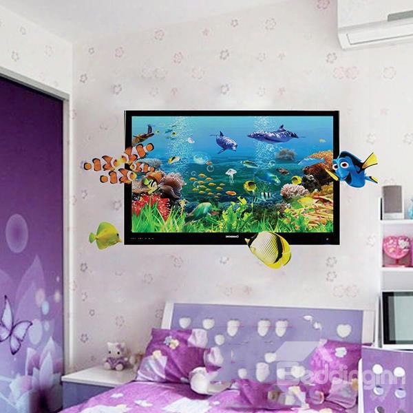 Cartoon Sea World Colorful Sea Fishes Nursery Removable 3d Wal Sticker