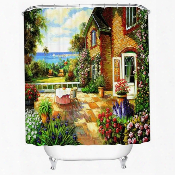 Charming Peaceful Lakeside View Cottage Printing 3d Shower Curtain