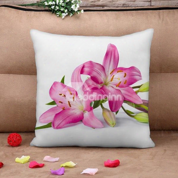 Charming Pink Lily Print Throw Pillow Case