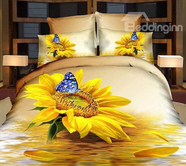 Charming Sunflower And Blue Butterfly Print 2-piece Pillow Cases