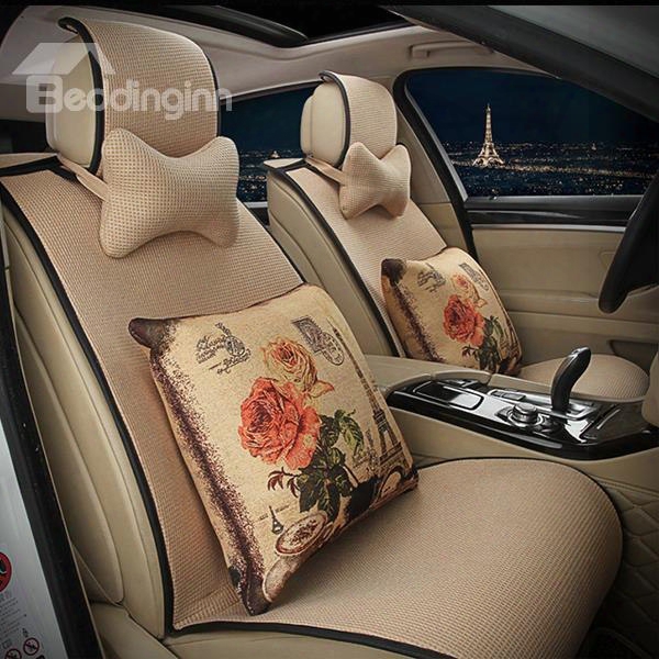 Classic Design Concise Designed With Floral Cushions Car Seat Cover Set