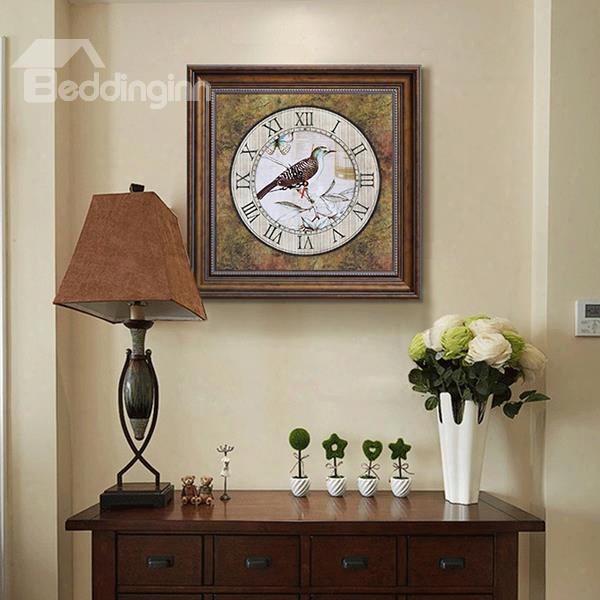 Classic European Style Bird Clock Pattern Framed Wall Art Print