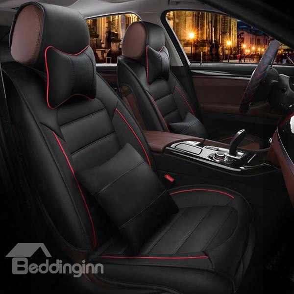 Classic Layered Design With Contrast Color Leather Universal Car Seat Cover