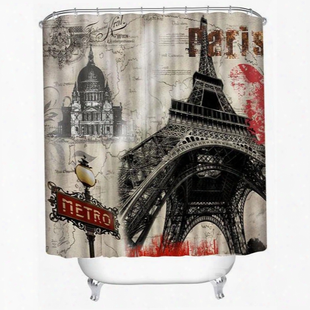 Classic Paris Eiffel Tower Print 3d Bathroom Shower Curtain