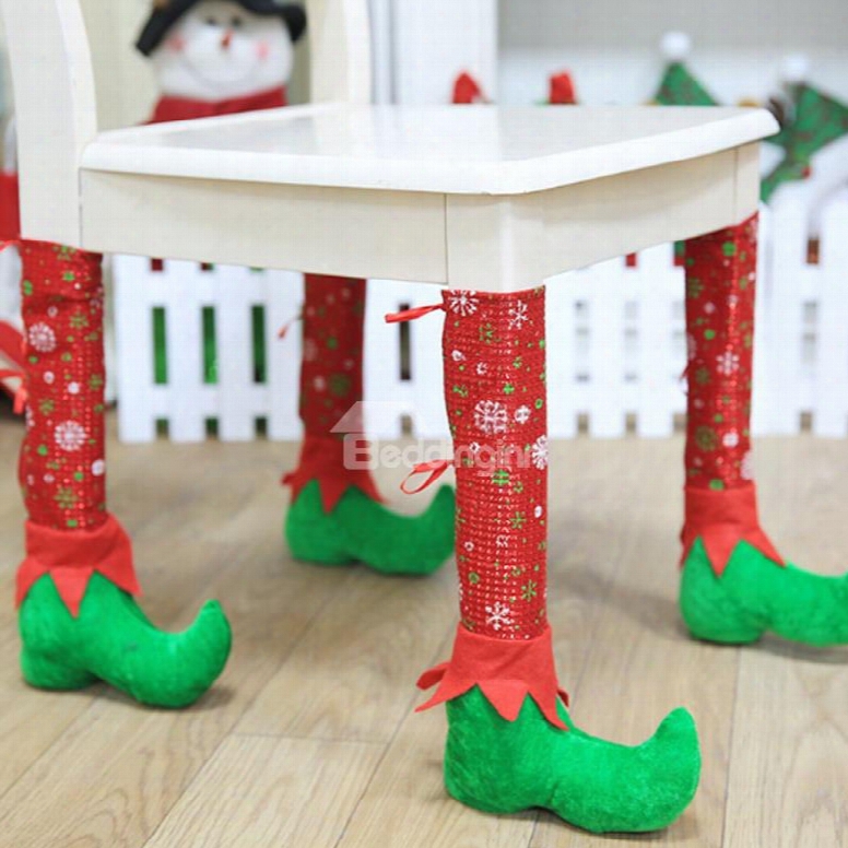Clown Shoes Shape Chair Leg Socks Christmas Decoration Set Of 4