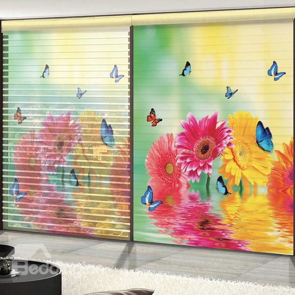 Colored Butterfly And Daisy Printing 3d Shangri-la Blinds & Roller Shades