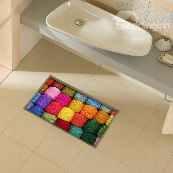 Colorful Ball Of String  Slipping-preventing Water-proof Bathroom 3d Floor Sticker