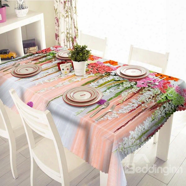 Colorful Flower And Curtain Pattern 3d Tablecloth