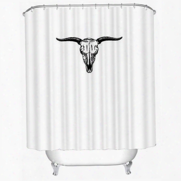 Concise Black And White Smybolic Llnghorn Bull Print 3d Bathroom Shower Curtain