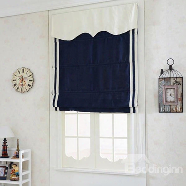 Concise Blue Flat-shaped Roman Shades With White Valance