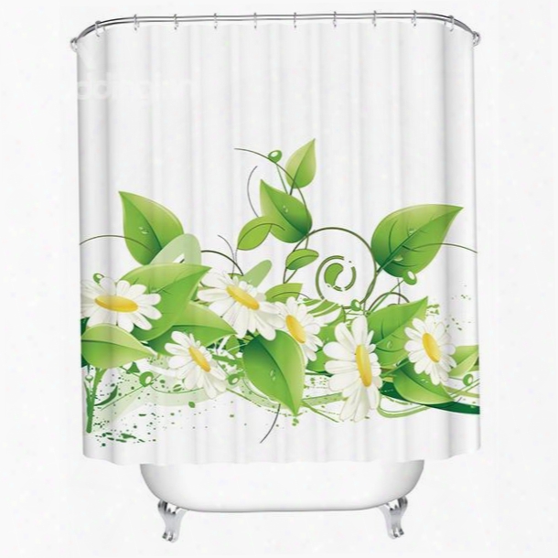 Concise White Sunflowers Print Bathroom Shower Curtain