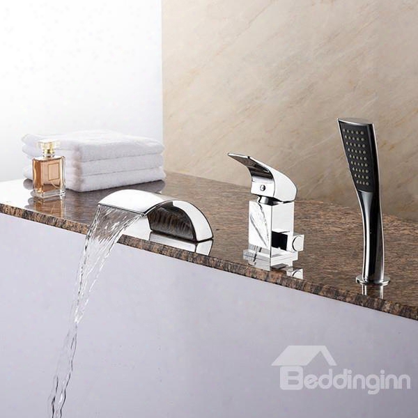 Contemporary Stainless Steel Chrome Single Handle Waterfall Bathtub Faucet