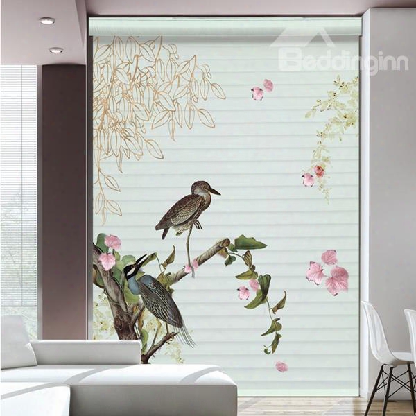 Couple Birds Stagnant In The Branches Printing 3d  Shangri-la Blinds & Roller Hades