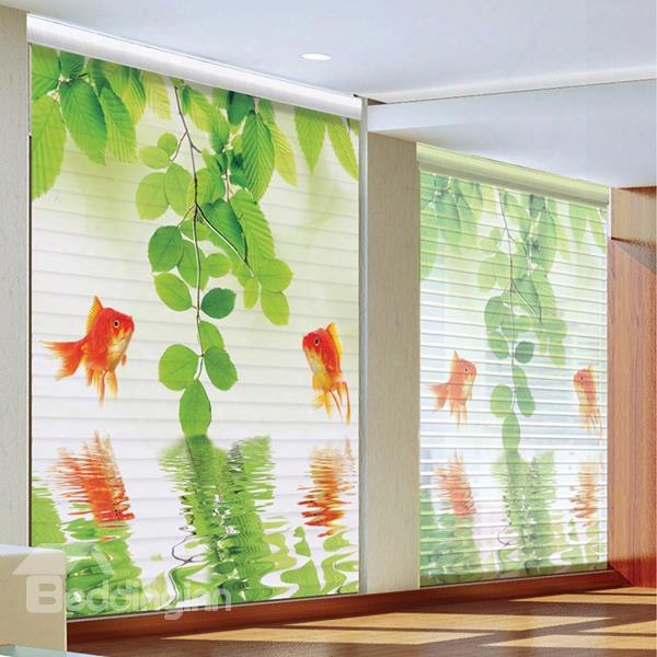 Couple Goldfish Jumping Out Of The Water Pri Nting 3d Shangri-la Blinds & Roller Shades