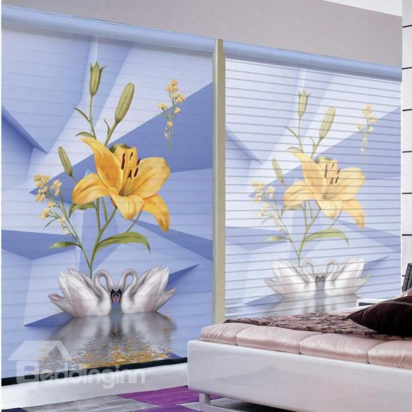 Couple Lovely White Swan And Orange Lily Printing 3d Shangri-la Blinds & Roller Shades