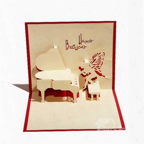 Creative Angel Playing Piano 3d Birthday Cards