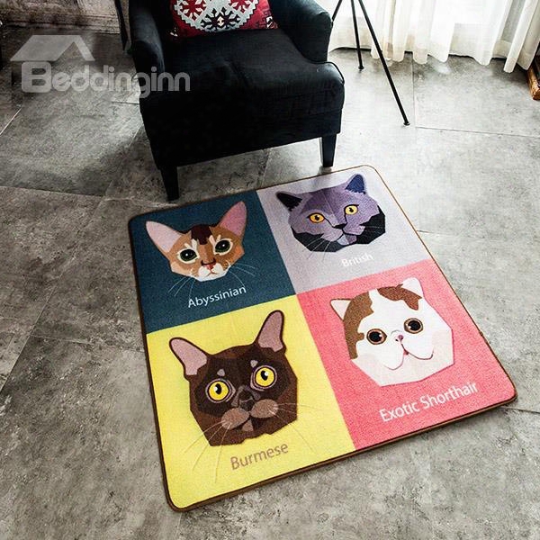 Cute Fashion Square Polyester Fibre Cats Area Rug