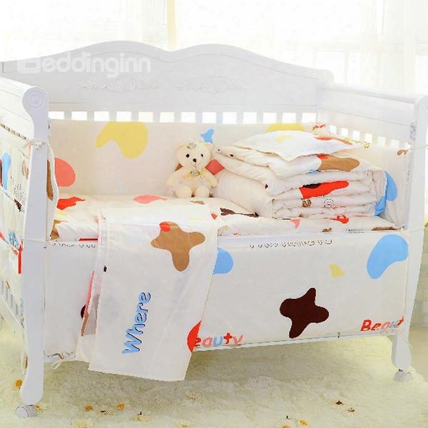 Cute Letters And Cow Pattern Cotton Crib Bedding Set