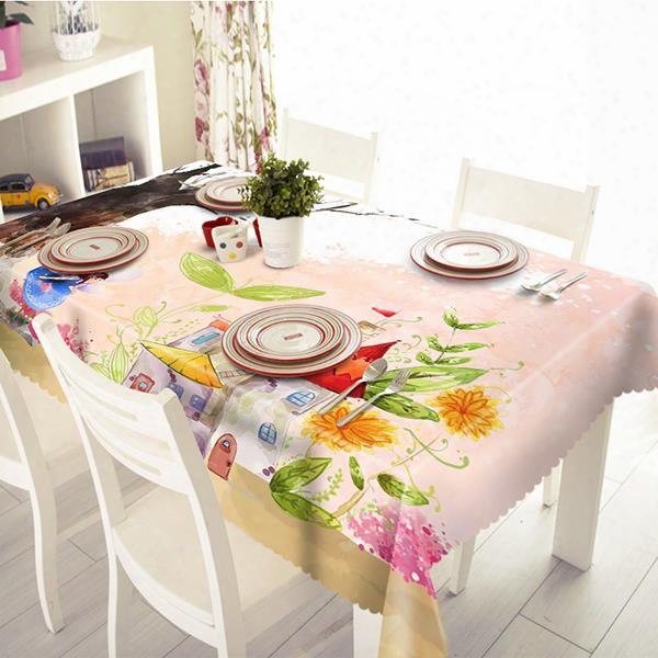 Cute Pink Flower Pattern Polyester 3d Tablecloth