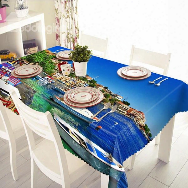 Dark Blue Ocean And Boat Pattern 3d Tablecloth