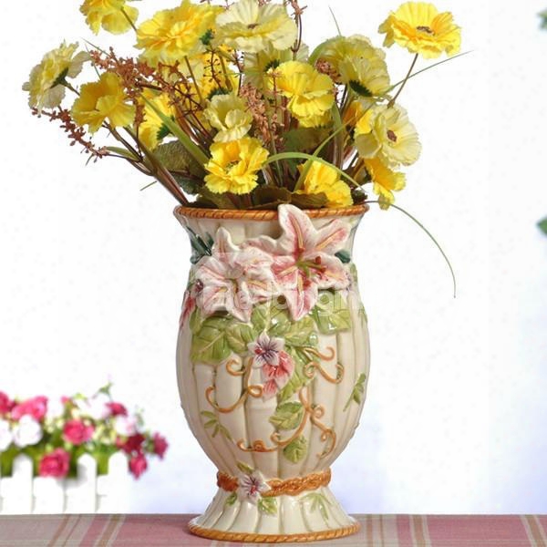 Decorative Ceramic Lily Pattern Flower Vase Painted Pottery