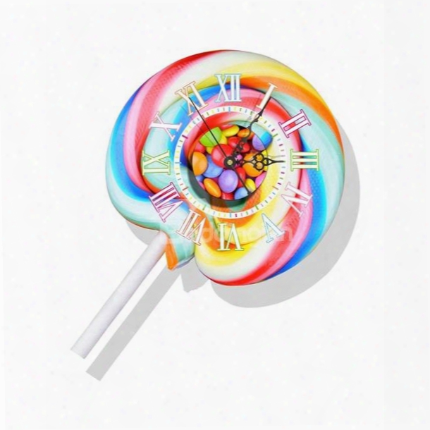 Decorative Colorful Lollipop Pattern Needle And Digital Sticker Wall Clock