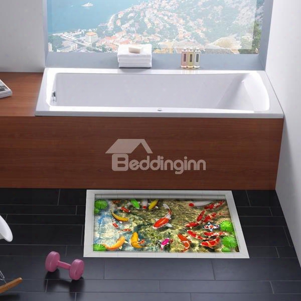 Decorative Goldfish Pattern Slipping-preventing Water-proof Bathroom 3d Floor Sticker