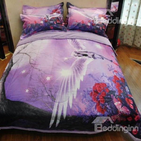 Dreamy Flying Unicorn Print Polyester 3-piece Bed In A Bag