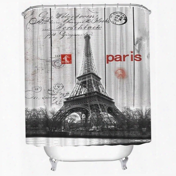 Eiffel Tower Panorama Print 3d Bathroom Shower Curtain