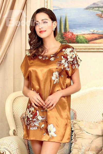 Elegant And Luxury Design With Charming Plum Flower Sleepshirt