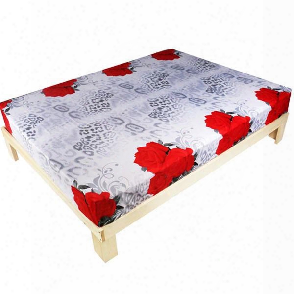 Elegant Red Rose With Leopard Printed Fitted Sheet