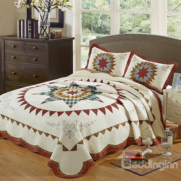 Ethnic Style Star And Flower Rattan Embroidery 3-piece Bed In A Bag