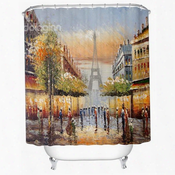 European Style Eiffel Tower And Court Ladies Print 3d Shower Curtain