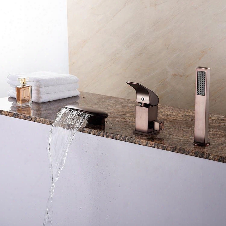 European Style Oil-rubbed Bronze Finish Thre Holes With Hand Shower Bathtub Faucet