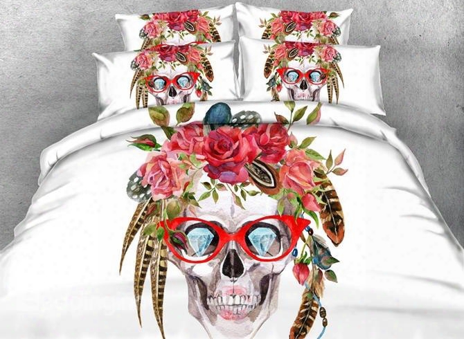 Exotic Style Skull With Glasses Print 5-piece Comforter Sets