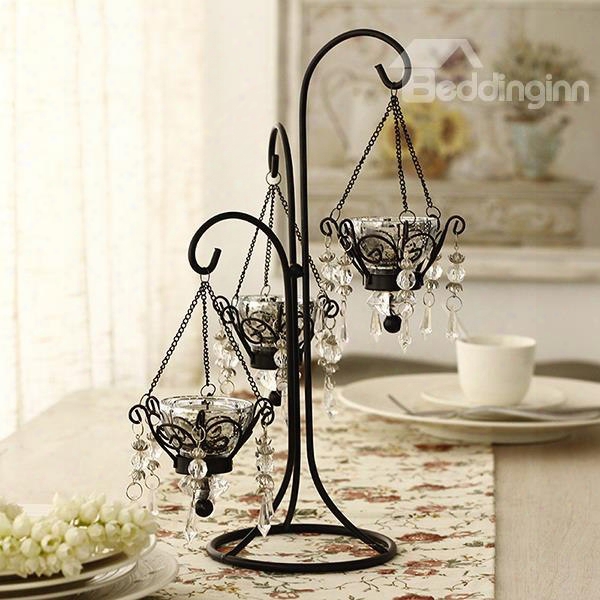 Fabulous Crystal Pendant Iron 3-head Candle Holder